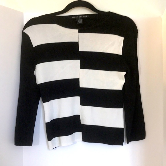 Larry Levine top size small black white block design office classic - Picture 1 of 4